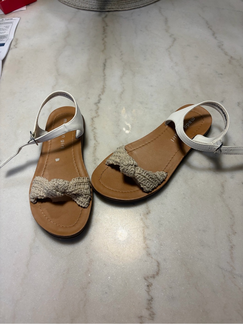 Madden Girl White Ankle-Strap Sandals with Cream Crochet Bow